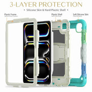 For iPad Pro 11 2024 Silicone Hydric PC Tablet Case with Shoulder Strap & Holder(Camouflage Light Blue)