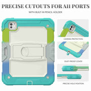 For iPad Pro 11 2024 Silicone Hydric PC Tablet Case with Shoulder Strap & Holder(Camouflage Light Blue)