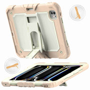 For iPad Pro 11 2024 Silicone Hydric PC Tablet Case with Shoulder Strap & Holder(Beige Rose Gold)