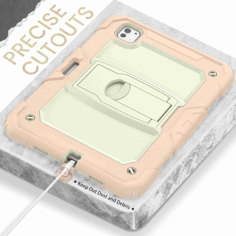 For iPad Pro 11 2024 Silicone Hydric PC Tablet Case with Shoulder Strap & Holder(Beige Rose Gold)