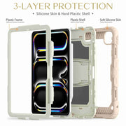 For iPad Pro 11 2024 Silicone Hydric PC Tablet Case with Shoulder Strap & Holder(Beige Rose Gold)