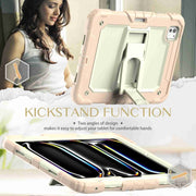 For iPad Pro 11 2024 Silicone Hydric PC Tablet Case with Shoulder Strap & Holder(Beige Rose Gold)