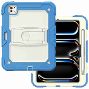 For iPad Pro 11 2024 Silicone Hydric PC Tablet Case with Shoulder Strap & Holder(Beige Cyan-blue)