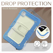 For iPad Pro 11 2024 Silicone Hydric PC Tablet Case with Shoulder Strap & Holder(Beige Cyan-blue)
