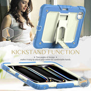 For iPad Pro 11 2024 Silicone Hydric PC Tablet Case with Shoulder Strap & Holder(Beige Cyan-blue)