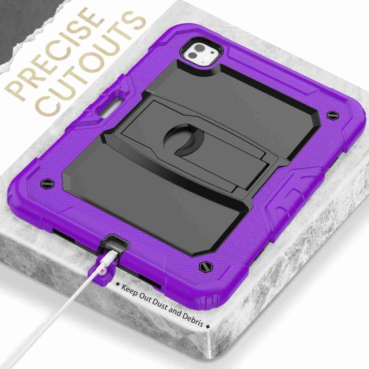 For iPad Pro 11 2024 Silicone Hydric PC Tablet Case with Shoulder Strap & Holder(Purple)