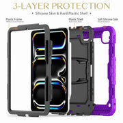 For iPad Pro 11 2024 Silicone Hydric PC Tablet Case with Shoulder Strap & Holder(Purple)