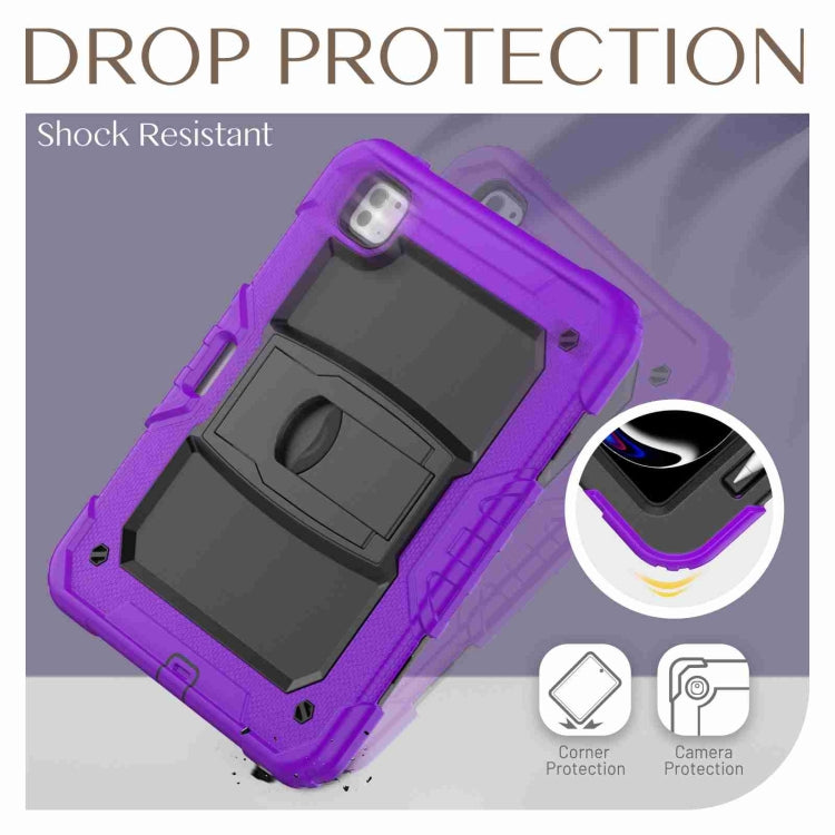 For iPad Pro 11 2024 Silicone Hydric PC Tablet Case with Shoulder Strap & Holder(Purple)