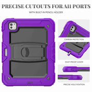 For iPad Pro 11 2024 Silicone Hydric PC Tablet Case with Shoulder Strap & Holder(Purple)