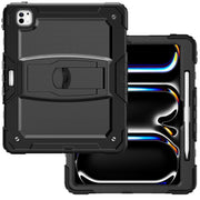 For iPad Pro 13 2024 Silicone Hydric PC Tablet Case with Shoulder Strap & Holder(Black)