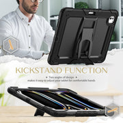 For iPad Pro 13 2024 Silicone Hydric PC Tablet Case with Shoulder Strap & Holder(Black)