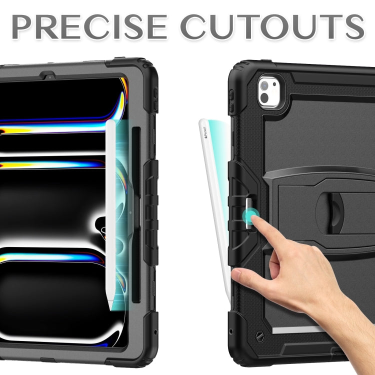 For iPad Pro 13 2024 Silicone Hydric PC Tablet Case with Shoulder Strap & Holder(Black)