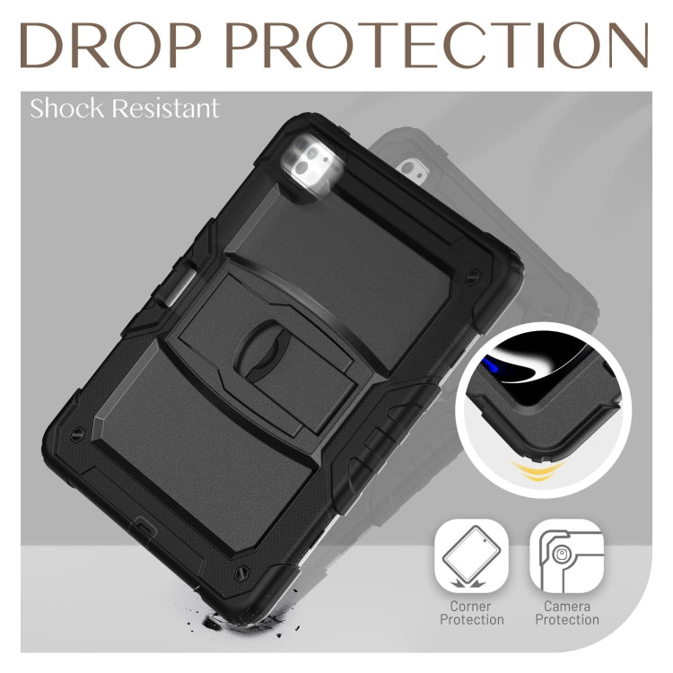 For iPad Pro 13 2024 Silicone Hydric PC Tablet Case with Shoulder Strap & Holder(Black)