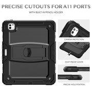 For iPad Pro 13 2024 Silicone Hydric PC Tablet Case with Shoulder Strap & Holder(Black)
