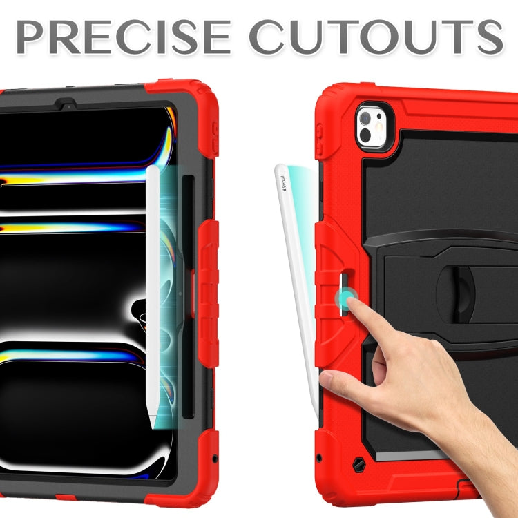For iPad Pro 13 2024 Silicone Hydric PC Tablet Case with Shoulder Strap & Holder(Red)