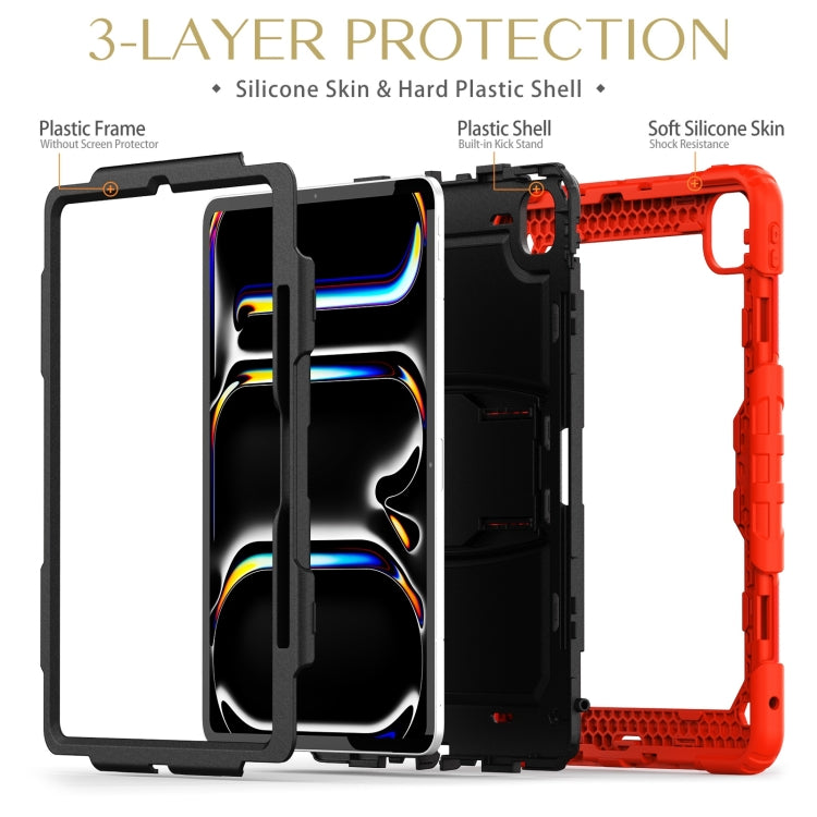For iPad Pro 13 2024 Silicone Hydric PC Tablet Case with Shoulder Strap & Holder(Red)