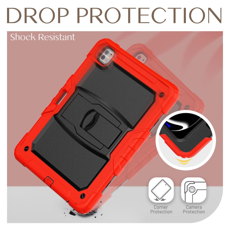 For iPad Pro 13 2024 Silicone Hydric PC Tablet Case with Shoulder Strap & Holder(Red)