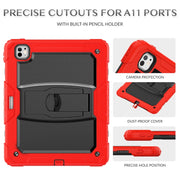 For iPad Pro 13 2024 Silicone Hydric PC Tablet Case with Shoulder Strap & Holder(Red)