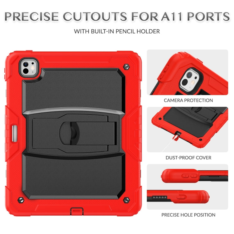 For iPad Pro 13 2024 Silicone Hydric PC Tablet Case with Shoulder Strap & Holder(Red)