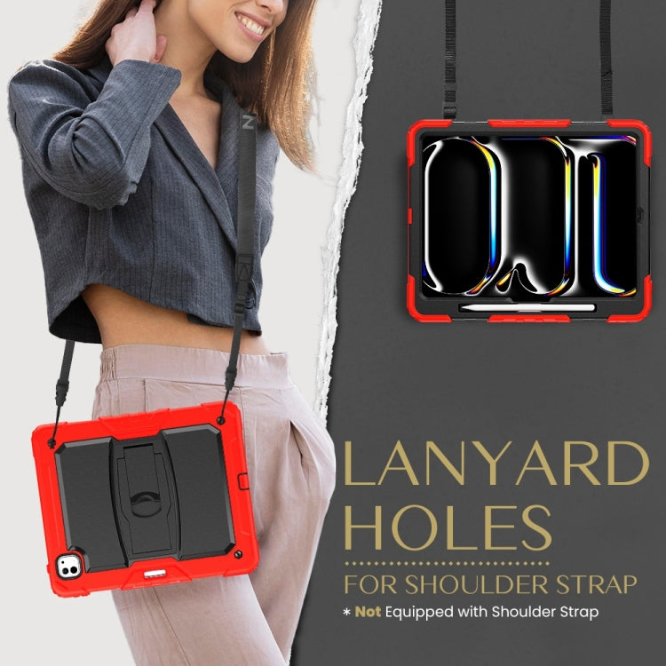 For iPad Pro 13 2024 Silicone Hydric PC Tablet Case with Shoulder Strap & Holder(Red)