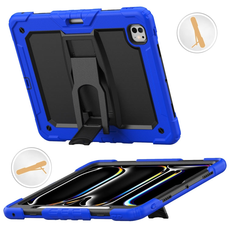 For iPad Pro 13 2024 Silicone Hydric PC Tablet Case with Shoulder Strap & Holder(Blue)