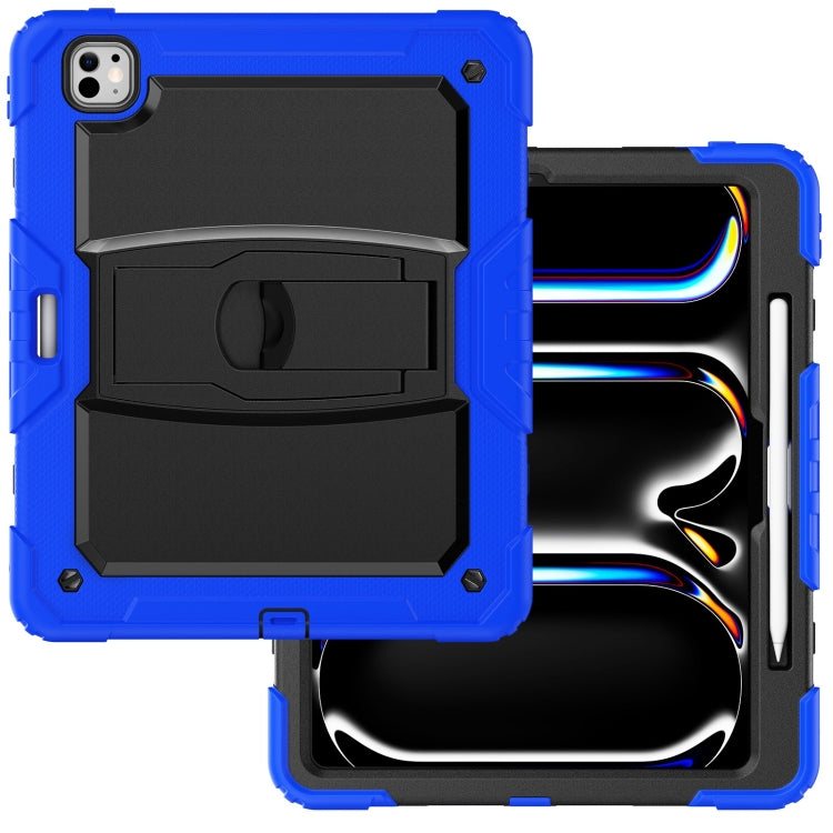 For iPad Pro 13 2024 Silicone Hydric PC Tablet Case with Shoulder Strap & Holder(Blue)