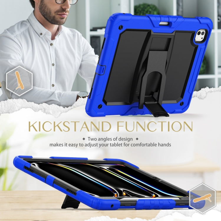 For iPad Pro 13 2024 Silicone Hydric PC Tablet Case with Shoulder Strap & Holder(Blue)