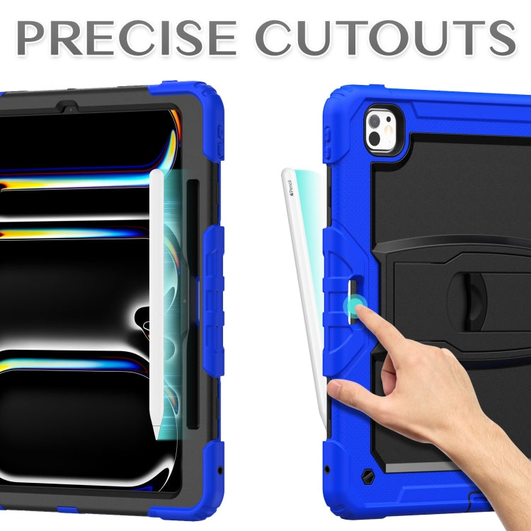 For iPad Pro 13 2024 Silicone Hydric PC Tablet Case with Shoulder Strap & Holder(Blue)