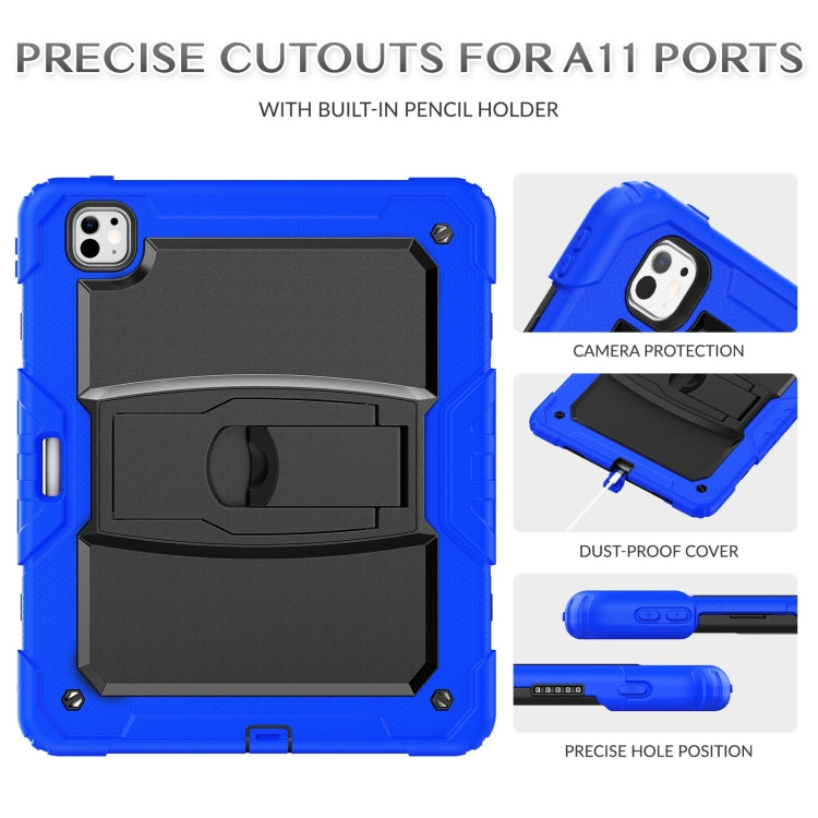 For iPad Pro 13 2024 Silicone Hydric PC Tablet Case with Shoulder Strap & Holder(Blue)