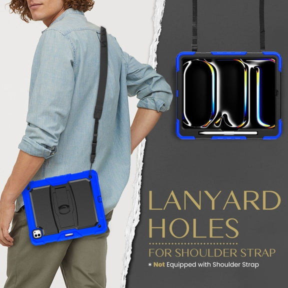 For iPad Pro 13 2024 Silicone Hydric PC Tablet Case with Shoulder Strap & Holder(Blue)