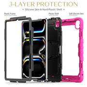 For iPad Pro 13 2024 Silicone Hydric PC Tablet Case with Shoulder Strap & Holder(Rose Red)