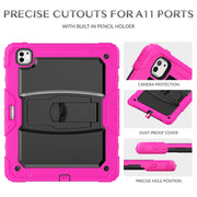 For iPad Pro 13 2024 Silicone Hydric PC Tablet Case with Shoulder Strap & Holder(Rose Red)