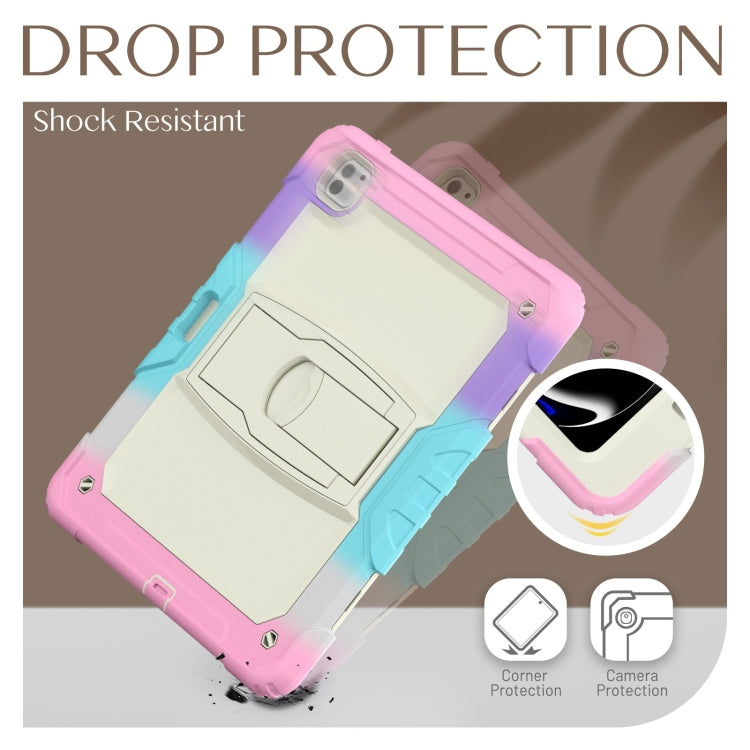 For iPad Pro 13 2024 Silicone Hydric PC Tablet Case with Shoulder Strap & Holder(Camouflage Pink)