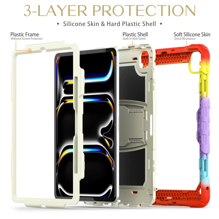 For iPad Pro 13 2024 Silicone Hydric PC Tablet Case with Shoulder Strap & Holder(Camouflage Red)