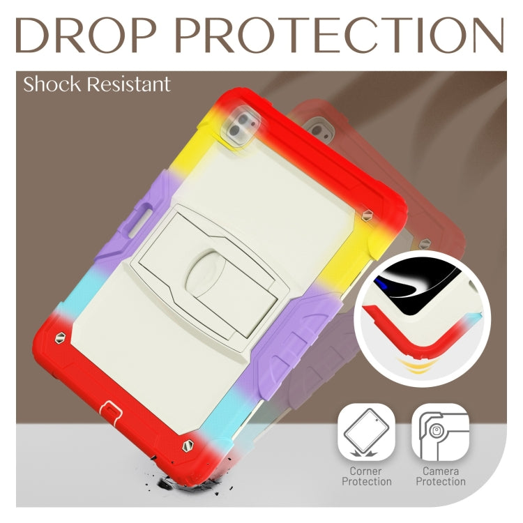 For iPad Pro 13 2024 Silicone Hydric PC Tablet Case with Shoulder Strap & Holder(Camouflage Red)