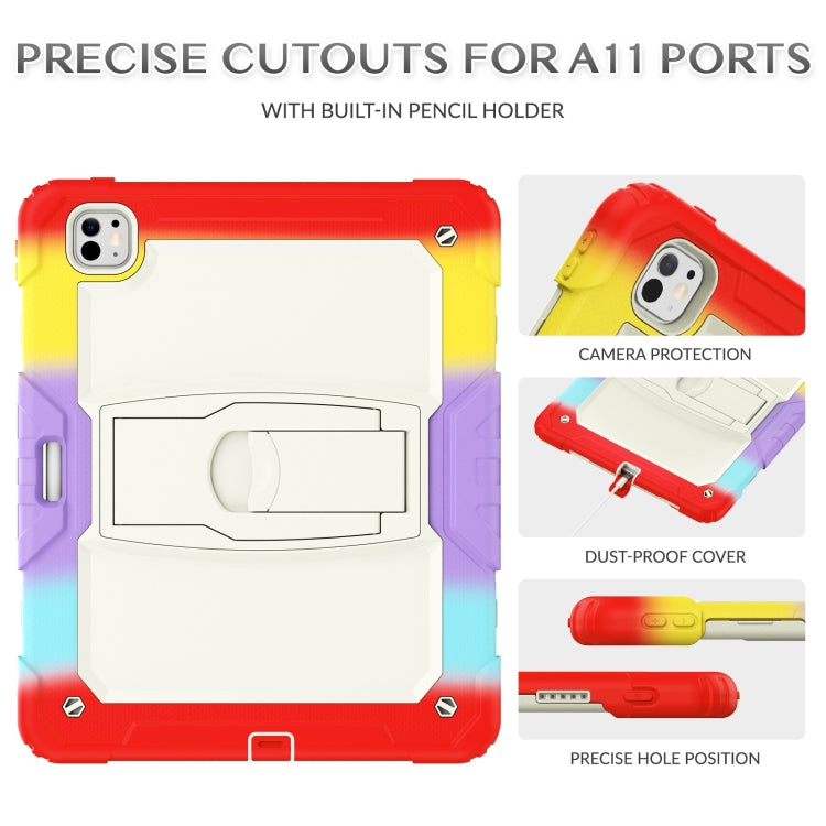 For iPad Pro 13 2024 Silicone Hydric PC Tablet Case with Shoulder Strap & Holder(Camouflage Red)