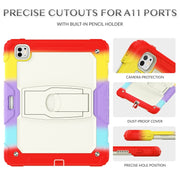 For iPad Pro 13 2024 Silicone Hydric PC Tablet Case with Shoulder Strap & Holder(Camouflage Red)