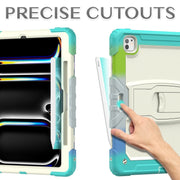 For iPad Pro 13 2024 Silicone Hydric PC Tablet Case with Shoulder Strap & Holder(Camouflage Light Blue)