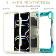 For iPad Pro 13 2024 Silicone Hydric PC Tablet Case with Shoulder Strap & Holder(Camouflage Light Blue)