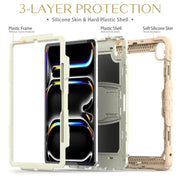 For iPad Pro 13 2024 Silicone Hydric PC Tablet Case with Shoulder Strap & Holder(Beige Rose Gold)