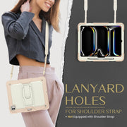 For iPad Pro 13 2024 Silicone Hydric PC Tablet Case with Shoulder Strap & Holder(Beige Rose Gold)