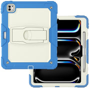For iPad Pro 13 2024 Silicone Hydric PC Tablet Case with Shoulder Strap & Holder(Beige Cyan-blue)
