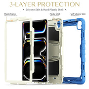 For iPad Pro 13 2024 Silicone Hydric PC Tablet Case with Shoulder Strap & Holder(Beige Cyan-blue)