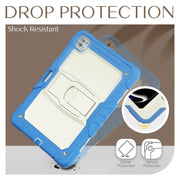 For iPad Pro 13 2024 Silicone Hydric PC Tablet Case with Shoulder Strap & Holder(Beige Cyan-blue)
