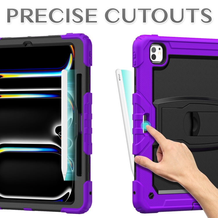 For iPad Pro 13 2024 Silicone Hydric PC Tablet Case with Shoulder Strap & Holder(Purple)