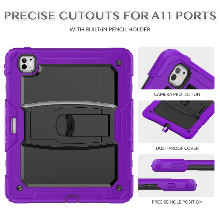 For iPad Pro 13 2024 Silicone Hydric PC Tablet Case with Shoulder Strap & Holder(Purple)