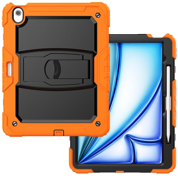 For iPad Air 13 2025 / 2024 Silicone Hydric PC Tablet Case with Shoulder Strap & Holder(Orange)