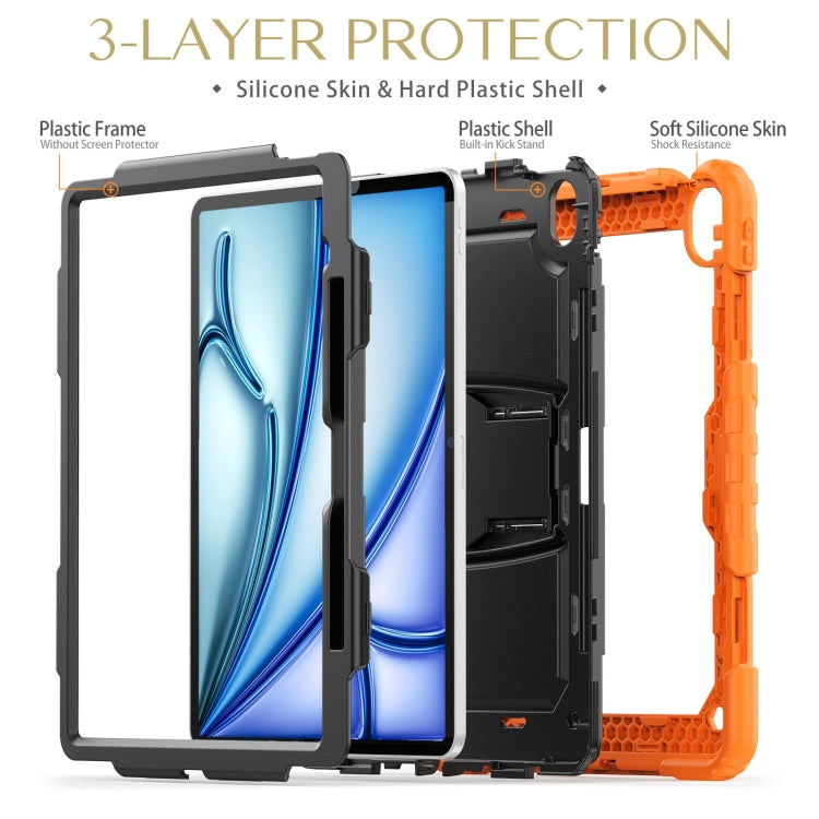 For iPad Air 13 2025 / 2024 Silicone Hydric PC Tablet Case with Shoulder Strap & Holder(Orange)