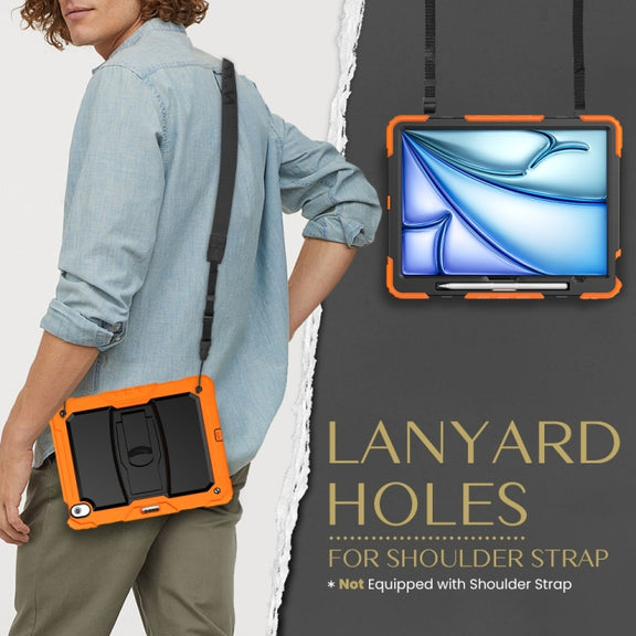 For iPad Air 13 2025 / 2024 Silicone Hydric PC Tablet Case with Shoulder Strap & Holder(Orange)
