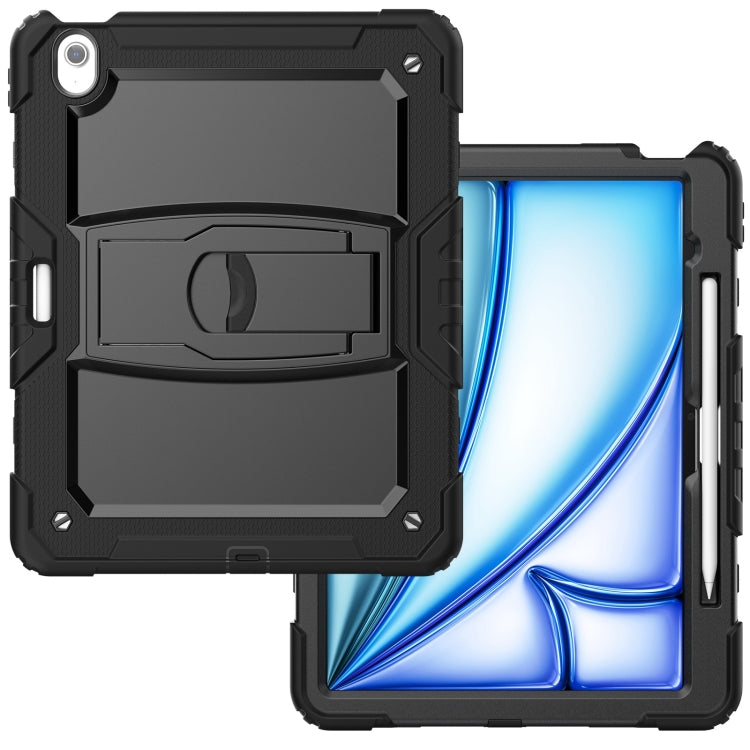 For iPad Air 13 2025 / 2024 Silicone Hydric PC Tablet Case with Shoulder Strap & Holder(Black)